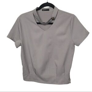 UnaRosa Gray Taupe Short Sleeve Semi Cropped Blouse Approx Small